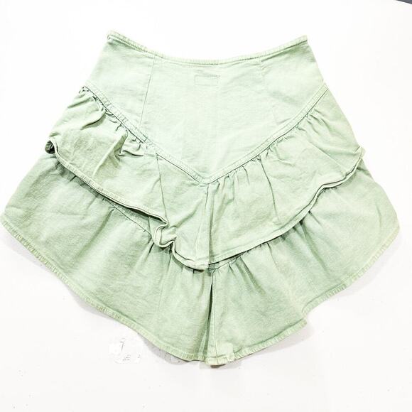 Mother The Ruffle Mini Skirt Loden Frost Denim Size 26 - Picture 2 of 8